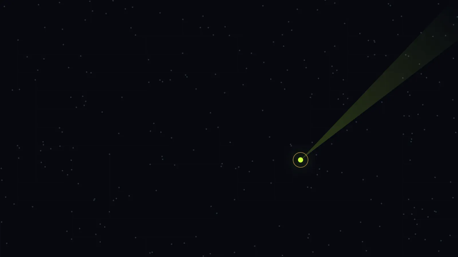 A single beam of light finding one point in a dark field