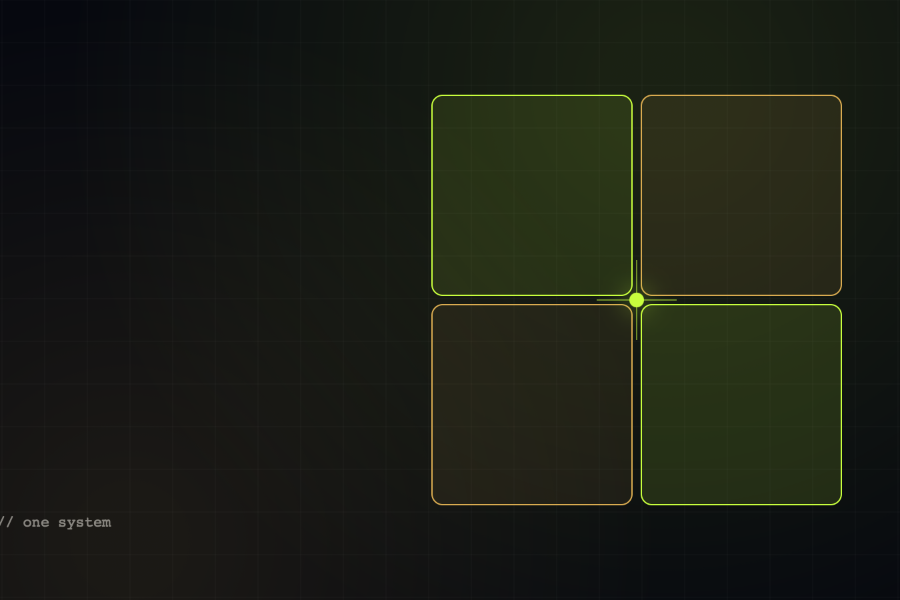 Four interlocking blocks forming one connected system