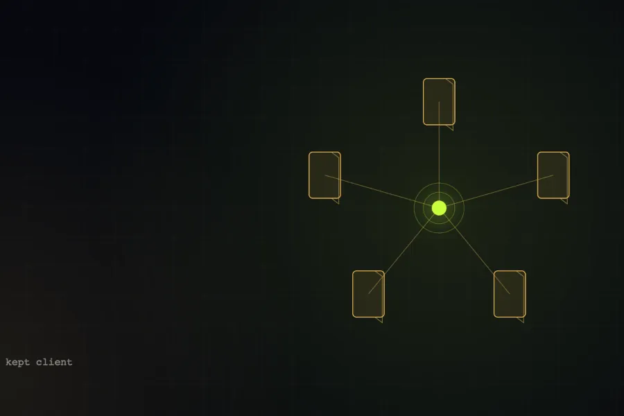 One glowing node opening five doors — a kept client's referral network